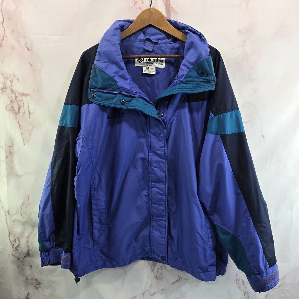 Columbia Jacket Womens XXL Blue Green Vintage 90s Windbreaker Zip Shell Rain